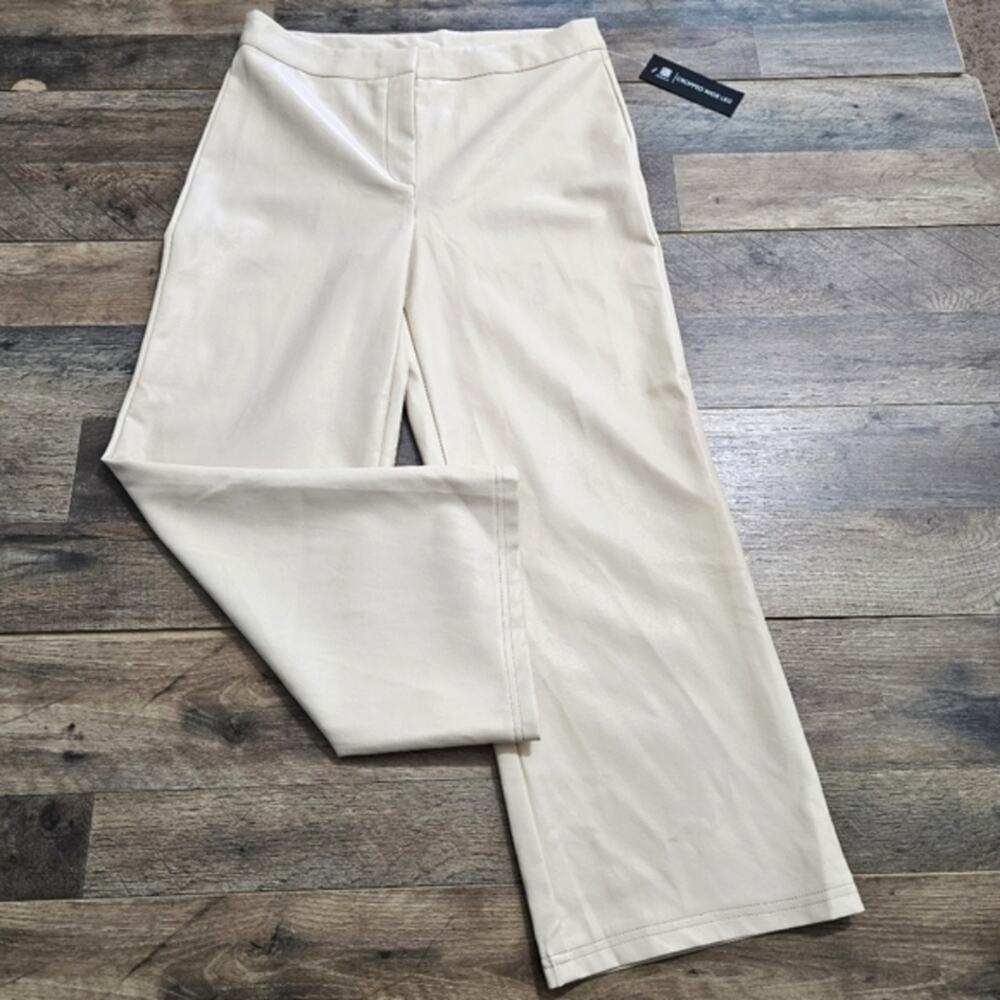 New Bagatelle Collection Cream Faux Leather Cropped Wide Leg Pants M Minimalist